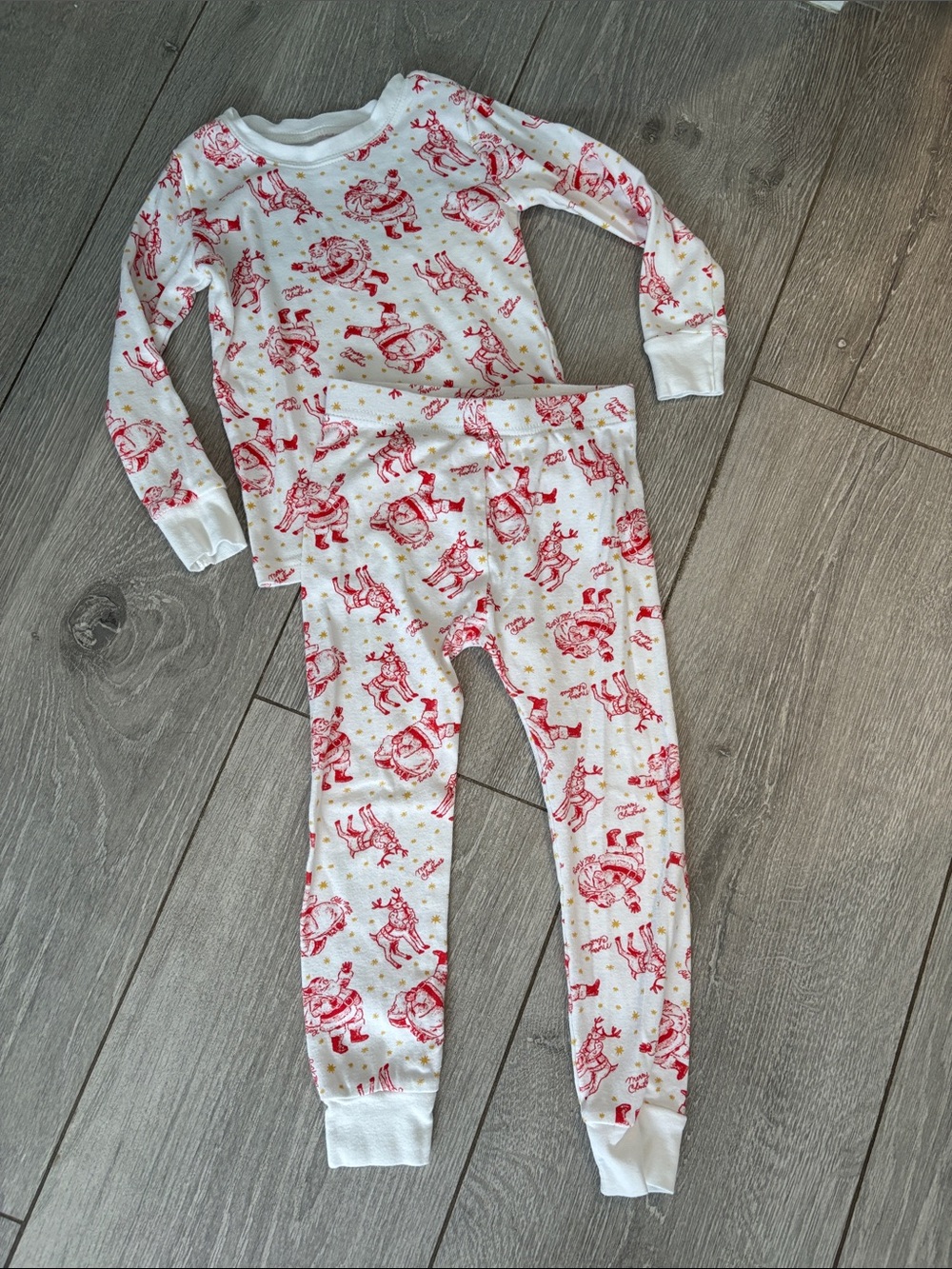 Old Navy White and Red Reindeer Kids Holiday Pajama Set